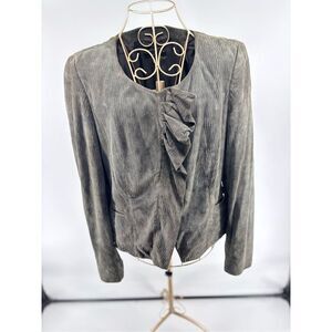 Hugo Boss Women's Goat Leather Suede Jacket Blazer Gray Green Size 6 vintage